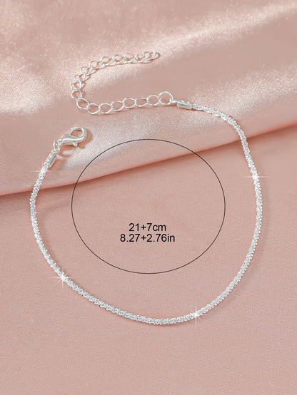 Summer Shiny Sparkling Simple Silver Color Anklet Zircon Cross Love Pearl Double Layer Bracelet On Leg Foot Trendy Beach Jewelry
