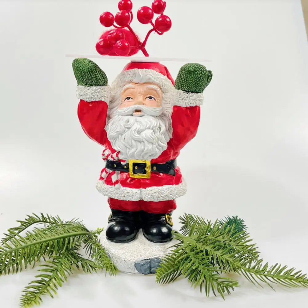 Resin Santa Claus Ornament with Tray Snack Dessert Stand Holder Adorable Xmas Cake Fruit Tray Christmas Party Decoration