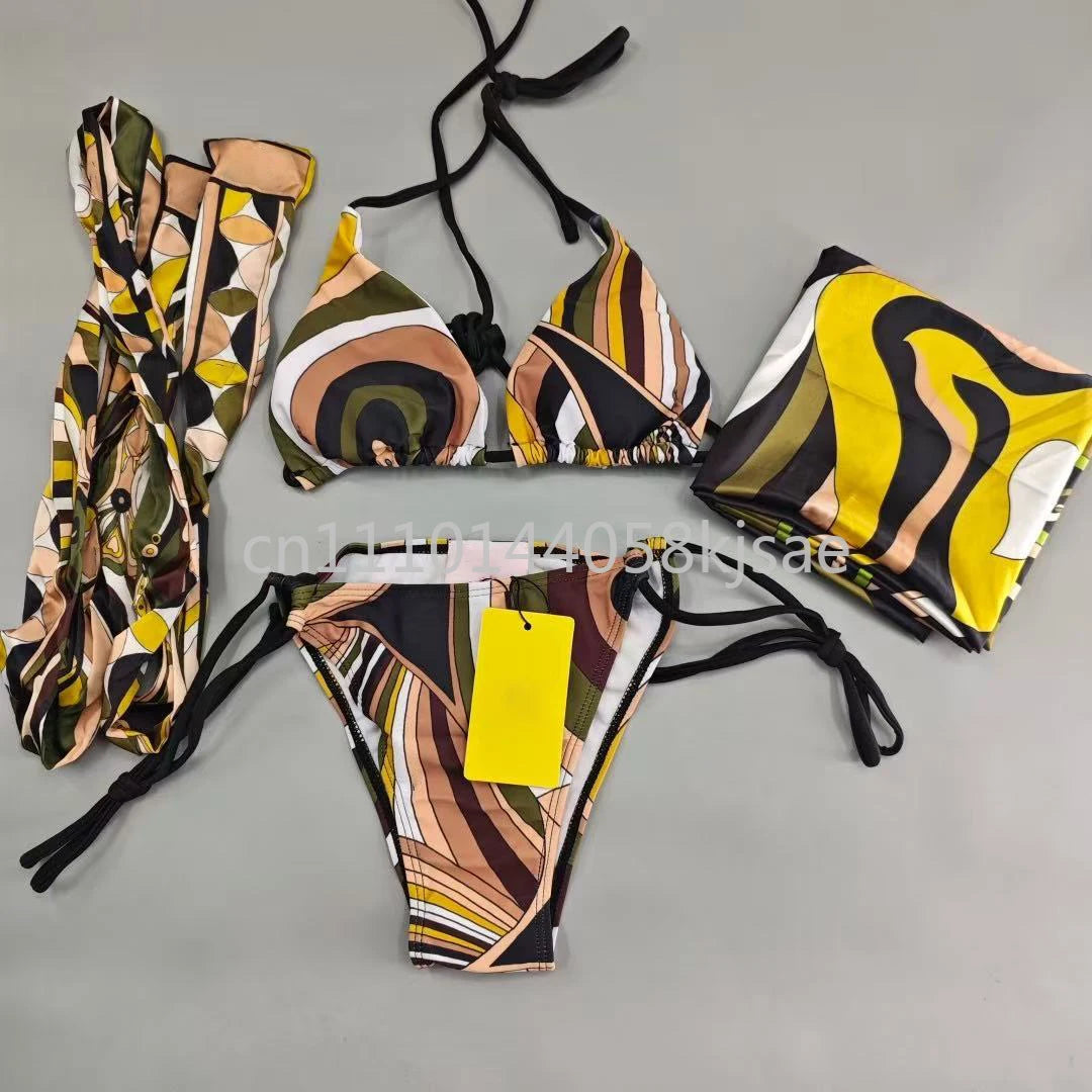 Luxury Design Women's Black Red Scarf Bikini Sets Letter Signature Logo Beachwear Designer Brand Lady Headband Swimsuit Swimwear