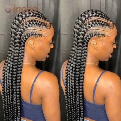 36 Inches Cornrows Braided Wigs Synthetic Full Lace Wig For Black Women Jumbo Braided Wigs Lace Frontal Faux Locs Box Braids Wig