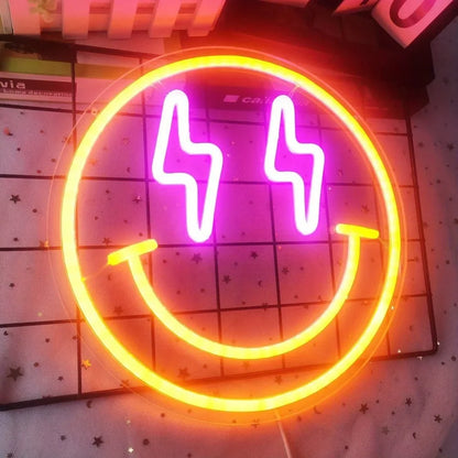 Smiley Face Neon Sign  Pink Neon Sign Led Sign for Bedroom Wall Room Bar Home Man Cave Decoration