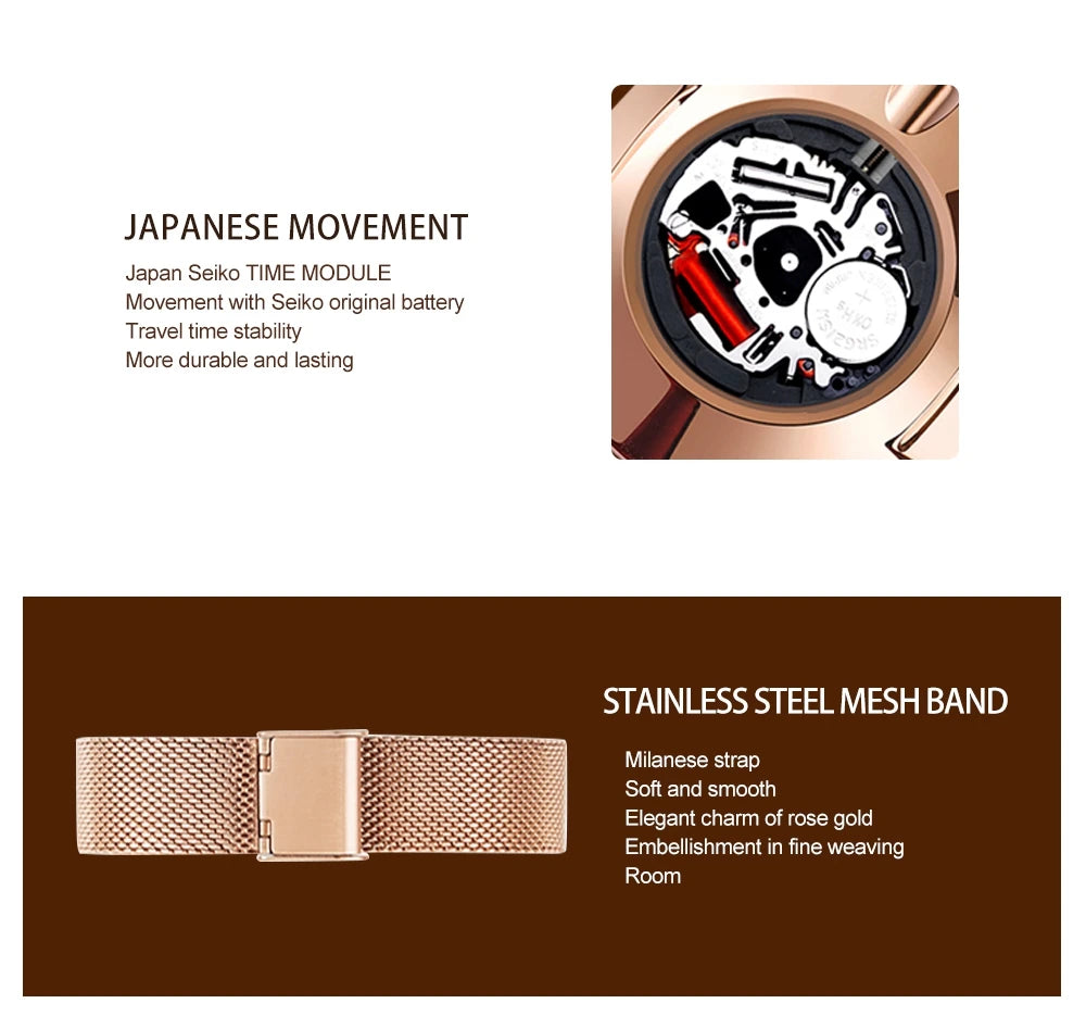 Simple Design Stainless Steel Strap Quartz Machine Core 3ATM Waterproof Wrist Watch Multifunctional Dropshipping Women's Watches