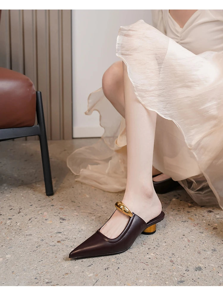 Pointed Toe Women's Slippers 2024 Summer Fashion Shallow Mouth Women's Mules Comfortable Wear Outside Ladies One Word Drag