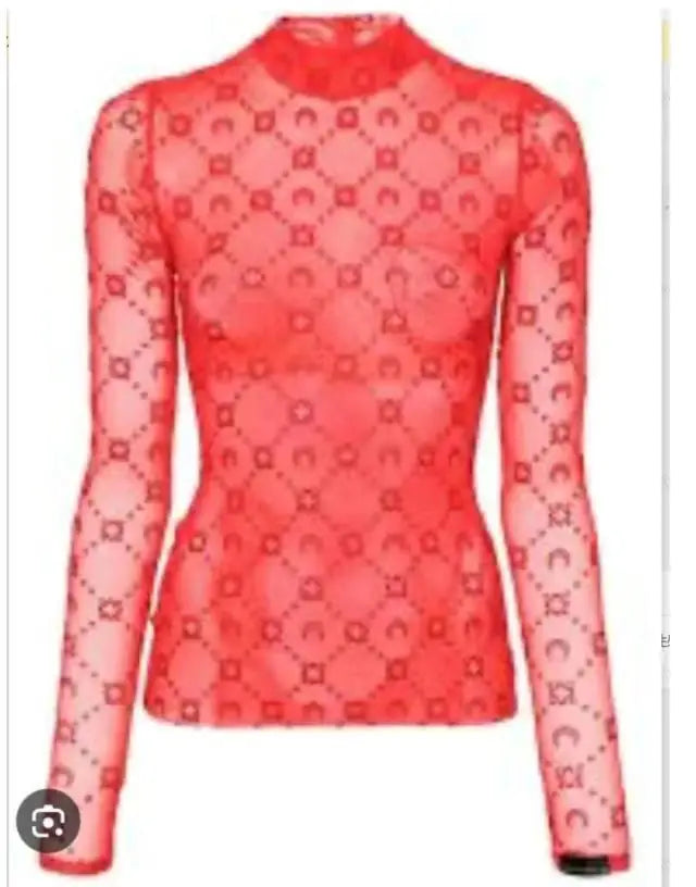 Spring Fashion Sexy Perspective Women's Pullover Mesh T-Shirt New Semi High Neck Long Sleeved Slim Fit Elastic Women T-Shirt