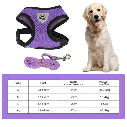 Nylon Adjustable Dog Harness Reflective Soft Breathable  Pull Dog Harness Vest Pet Harness and Leash  Walking Pet Supplies
