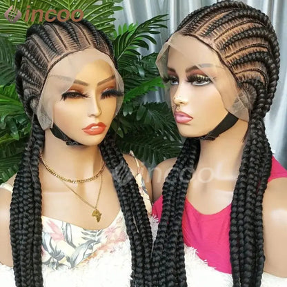 36 Inches Cornrows Braided Wigs Synthetic Full Lace Wig For Black Women Jumbo Braided Wigs Lace Frontal Faux Locs Box Braids Wig