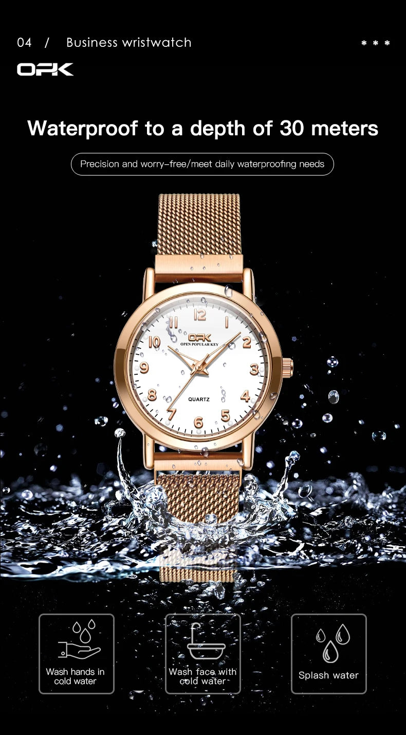 OPK 8115 Women's Watches Simple Fashion Oirginal Wristwatch for Female Stainless Steel Mesh Strap Waterproof Luminous Reloj