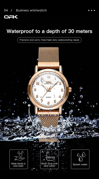OPK 8115 Women's Watches Simple Fashion Oirginal Wristwatch for Female Stainless Steel Mesh Strap Waterproof Luminous Reloj