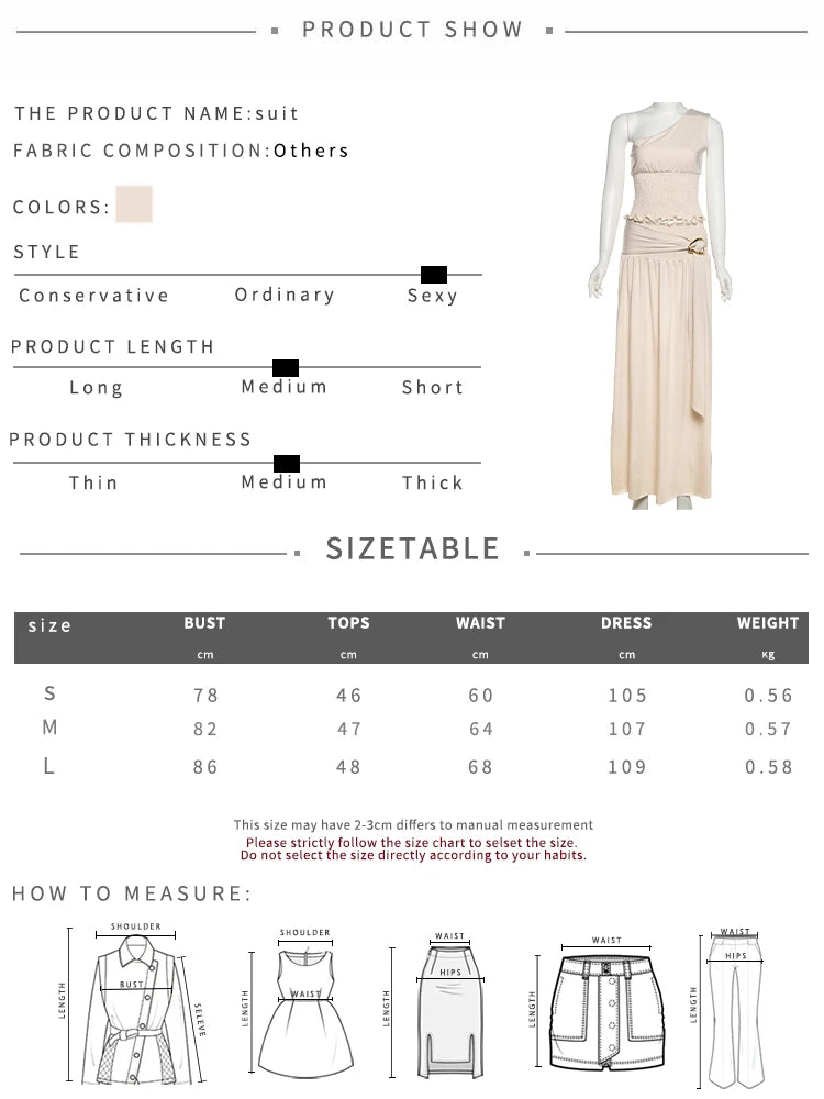 Nibber Solid Ruched Elegant 2 Piece Set Women Skew Collar Backless Crop Tops+Metal Buckle Decoration Skirts Matching Outfits