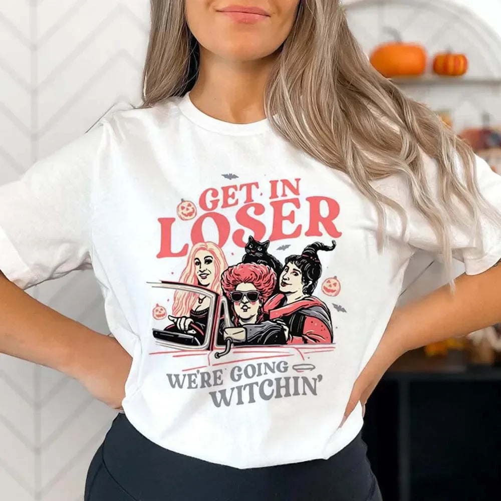 EtherealBe Halloween printed t-shirt for women featuring a fun spooky graphic design