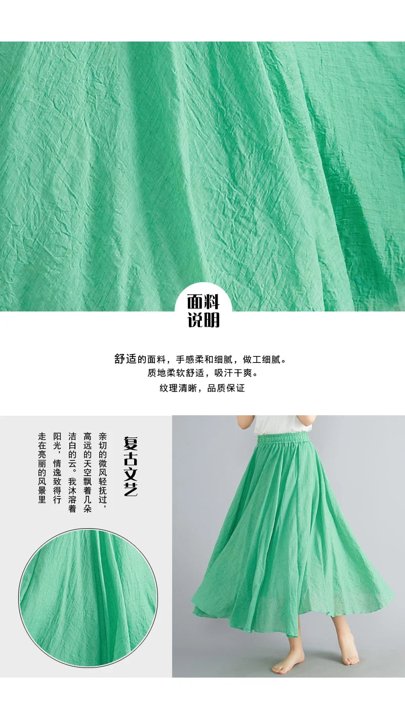 Fashion Solid Cotton Linen Women Skirts Maxi Elegant Harajuku Saia Casual Loose Long Skirt Ladies Clothes Faldas Ropa Mujer