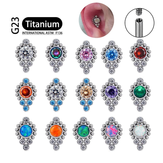 G23 Titanium ASTM F136 Cartilage Ear Studs Zircon Opal Agate Labret Lip Tragus Christmas Gift Piercing Jewelry For Women