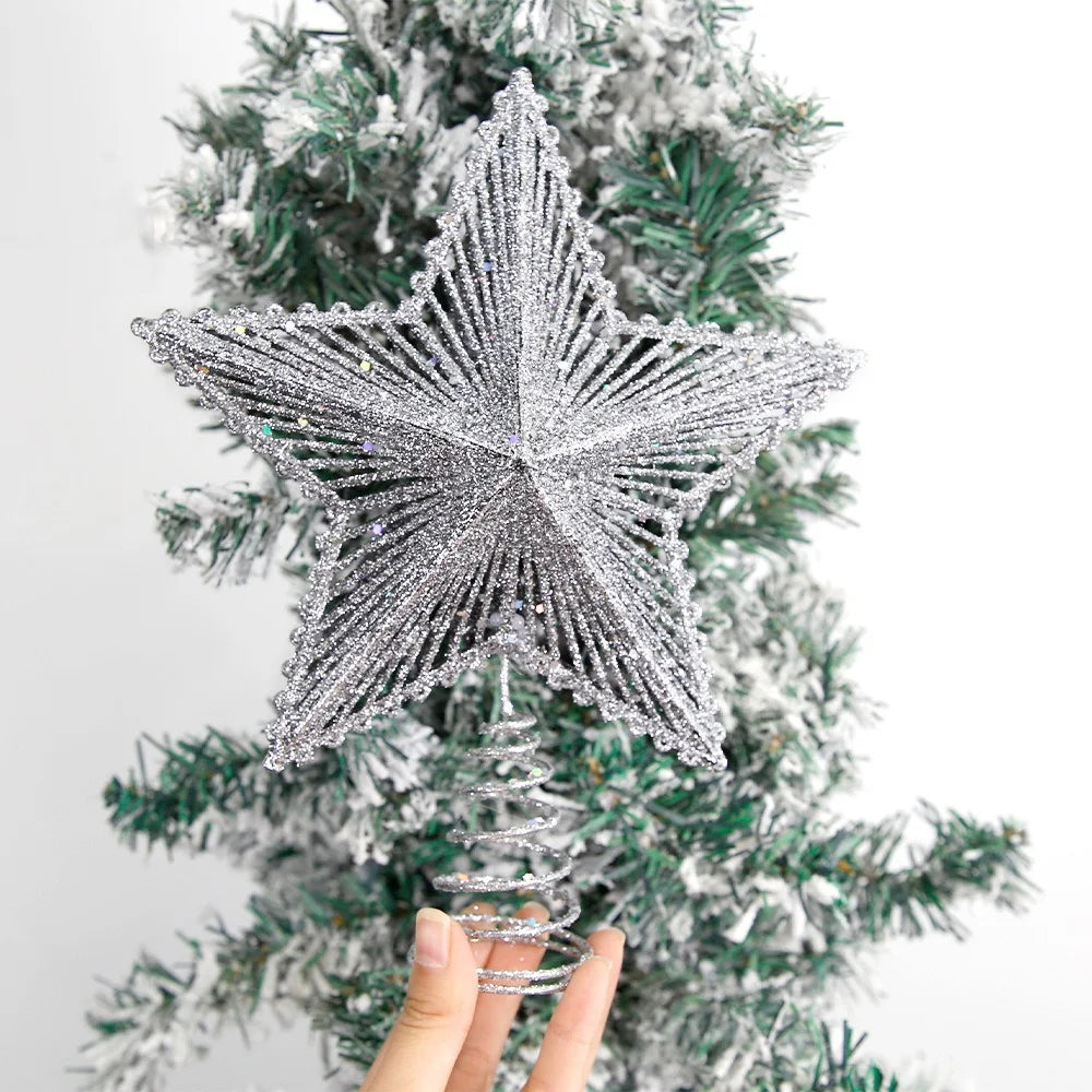 1Pcs Christmas Tree Top Glitter Gold Hollow Star Xmas Tree Toppers Party Decoration For Home New Year Christmas Gift Supplies