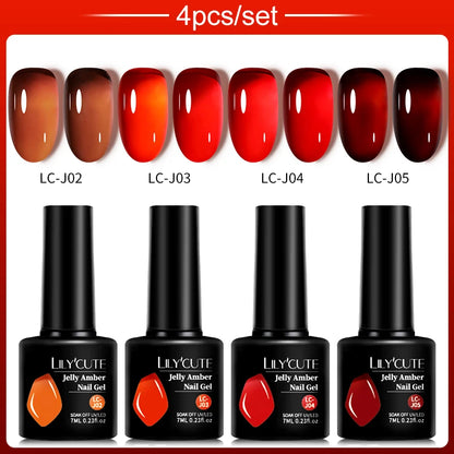 LILYCUTE 4/5Pcs/Set 7ML Nude Pink Gel Nail Polish and Translucent Jelly Nail Art Gel Semi Permanent Soak Off Design Manicure Set