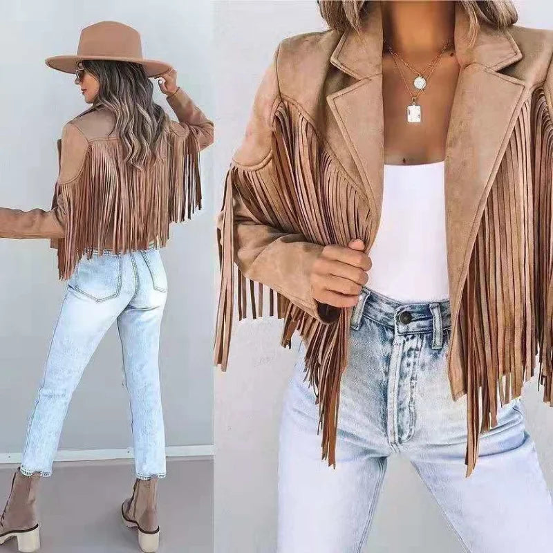 EtherealBe Fringe Suede Jacket with Tassels for Women