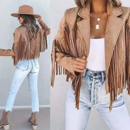 EtherealBe Fringe Suede Jacket with Tassels for Women