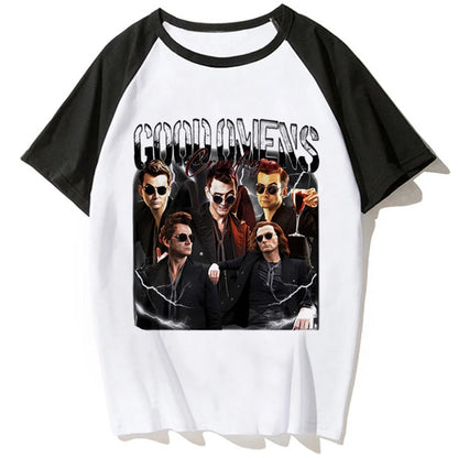 Good Omens t-shirts women summer streetwear Japanese top girl anime funny manga clothing