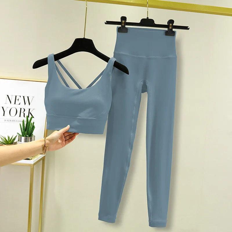 TRY TO BN Women's Tracksuit Yoga Sets Fitness Leggings Sports Bra Naked Sportwear Breathable Workout Two Pieces Suit Gym Clothes