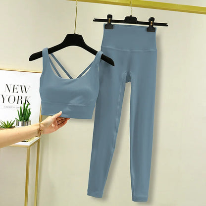 TRY TO BN Women's Tracksuit Yoga Sets Fitness Leggings Sports Bra Naked Sportwear Breathable Workout Two Pieces Suit Gym Clothes