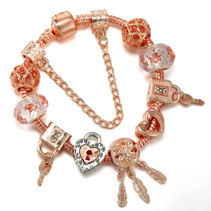 Spring Style Charms Bracelets For Women With Snake Chain Pink Daisy DIY Charms Beads Pendants Fashion Jewelry Dropshipping