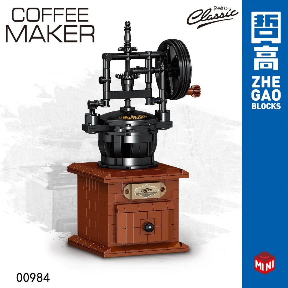 Classic Creative Coffee Machine Mini Diamond Model Building Blocks MOC Construction Bricks Collection Toy Children Xmas Gift