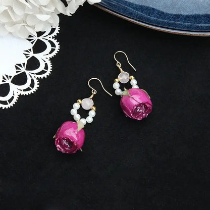 Unique Immortal Flower Earrings Elegant Natural Flower Pearl Drop Earrings Statement Jewelry Epoxy Resin Real Rose Earring 2024