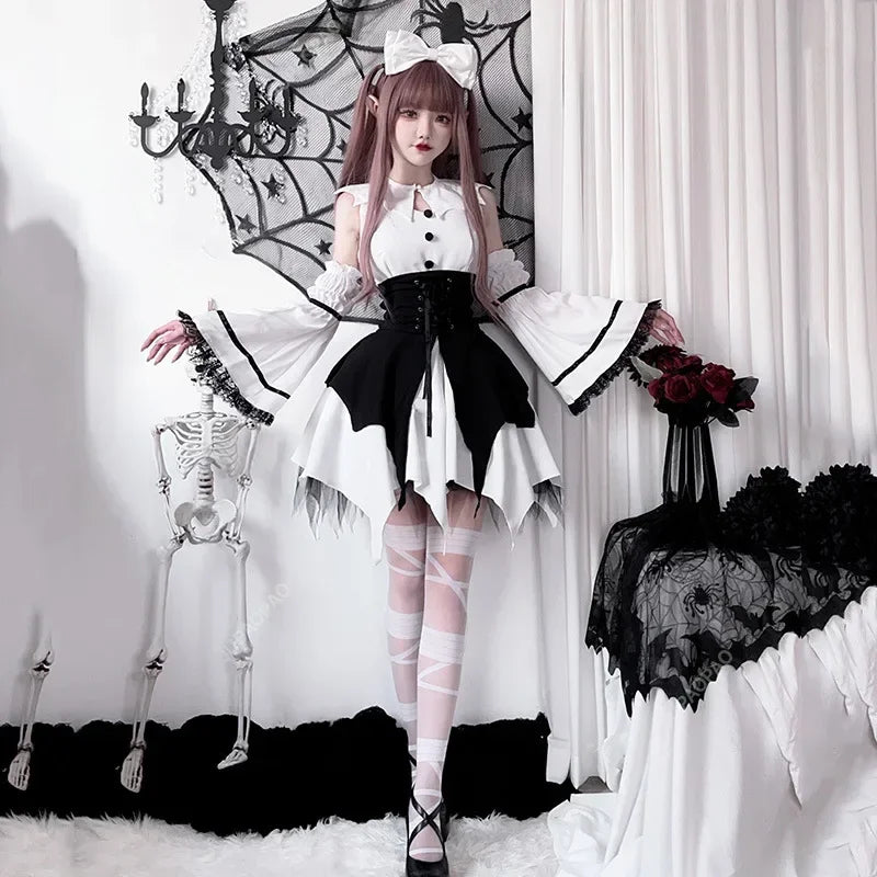 Halloween Maid Costume Cosplay Cute Sexy Costume Black And White Uniform Apron Dress Cute Bow Carnival Stage Performance Costume