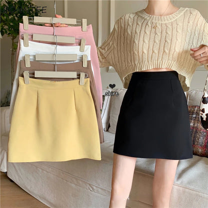 Mini Skirts Women Clothing Students Summer New Arrival High Waist Streetwear Candy Colors Faldas Mujer All-match Leisure Simple