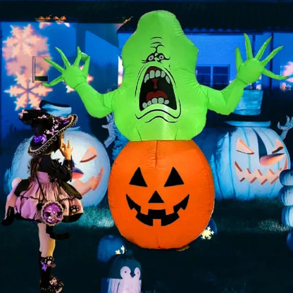 5FT Halloween Inflatable Toy Green Headed Ghost Pumpkin Inflatable Air Model 1.5m Inflatable Air Model Courtyard Decoration Prop