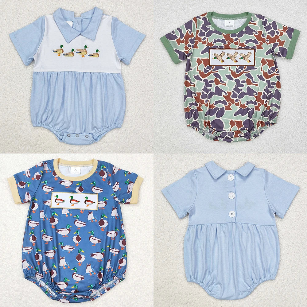 Hot Sale Baby Infant Boys Rompers Onesie Camo Duck Short Sleeve Rompers Boutique Kids Designer Clothes Boys Bubble Rompers New