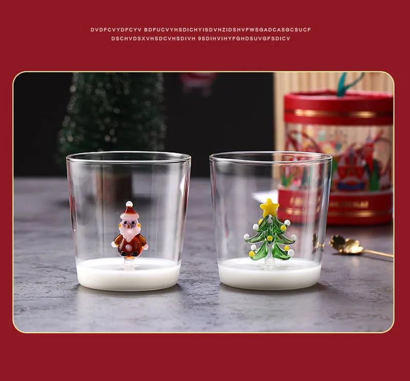 300ml 3D Patterns Christmas Glass Cup Coffee Wine Mug Xmas Glass Cups For Home Decoration Christmas Gift High Quality
