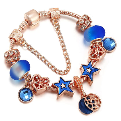 Spring Style Charms Bracelets For Women With Snake Chain Pink Daisy DIY Charms Beads Pendants Fashion Jewelry Dropshipping
