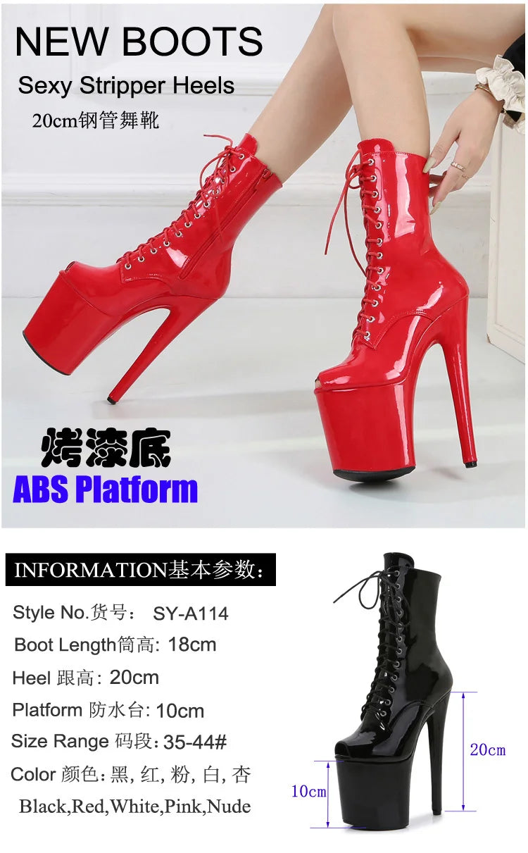 2025 New Pink Peep Toe 20cm/8Inch High Stripper Pole Dancing Women's Shoes Women Sexy Fetish Stiletto Heels Lace Up Short Boots