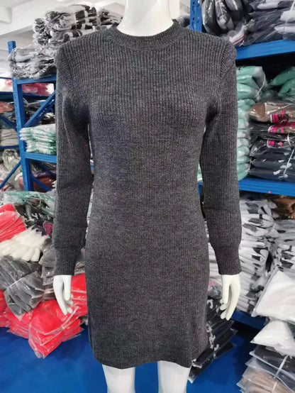 Autumn and winter new women's clothing fashionable temperament sexy round neck long sleeved hip hugging sweater women's dress