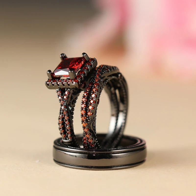 Charm Couple Rings Men Stainless Steel  Rhinestones Zircon Women Wedding Band  Set Valentine Day Jewelry