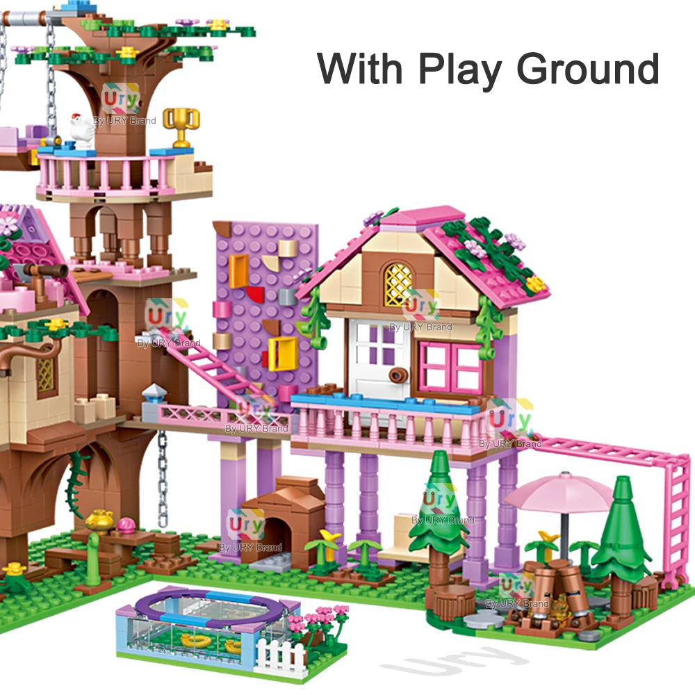 Friends City Tree House Summer Holiday Villa Castle Garden Swimming Pool Building Blocks Sets Figures DIY Toys for Girls Gifts