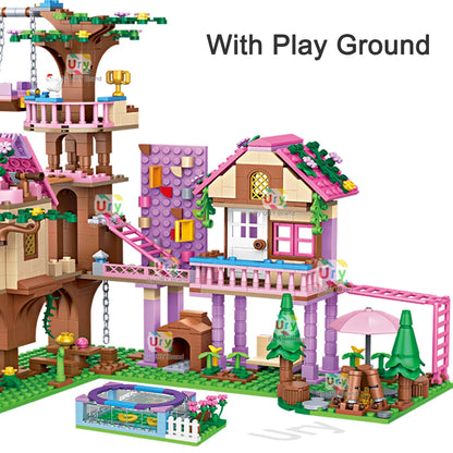 Friends City Tree House Summer Holiday Villa Castle Garden Swimming Pool Building Blocks Sets Figures DIY Toys for Girls Gifts