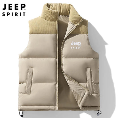 Jeep Spirit Men's Vest Autumn and Winter Stand Collar Sleeveless Warm Windproof Vest Fashion Sports Casual Vest Jack