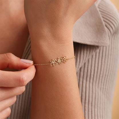 Combined Birth Flower Bracelets Women Custom Jewelry Multiple Birthflower Pulseras Stainless Steel Personalized Christmas Gift