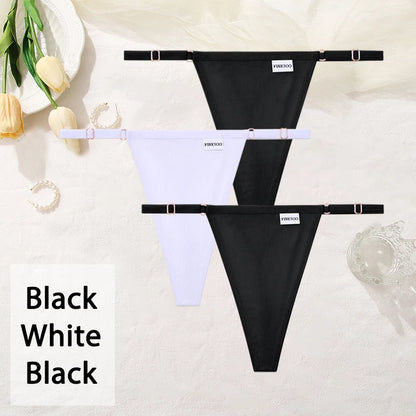 3PCS/Set Women Cotton Panties Sexy T-Back Thong Adjustable Waist G-String Underwear Breathable Soft Intimates Lingerie FINETOO