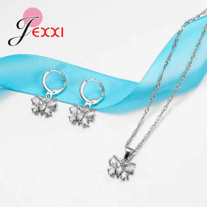 Exquisite Jewelry Sets Genuine 925 Sterling Silver Color Zircon Pendant Necklace Earrings for Women Crystal Bowknot Bijoux