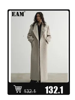[EAM] Orange Big Size Casual Knitting Cardigan Sweater Lapel Long Sleeve Women New Fashion Tide Spring Autumn 2026 1DJ3315