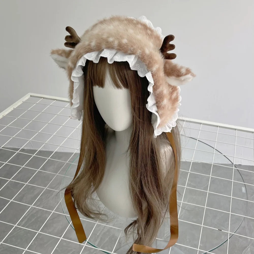 Winter Harajuku Elk Plush Scarf Christmas Gift Padded Warm Scarf Antlers Hairband Cosplay Cute New Year decoration Accessories