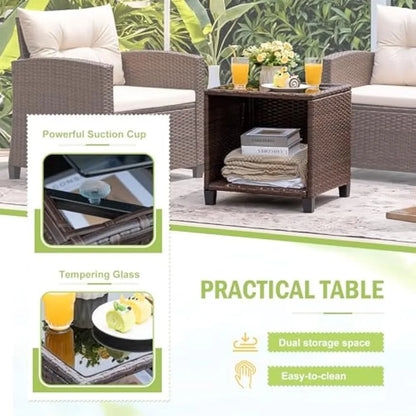 3 Pieces Patio Furniture Set, PE Rattan Wicker Patio Set with, Patio Chairs and Table for Porch, Garden Poolside Balcony
