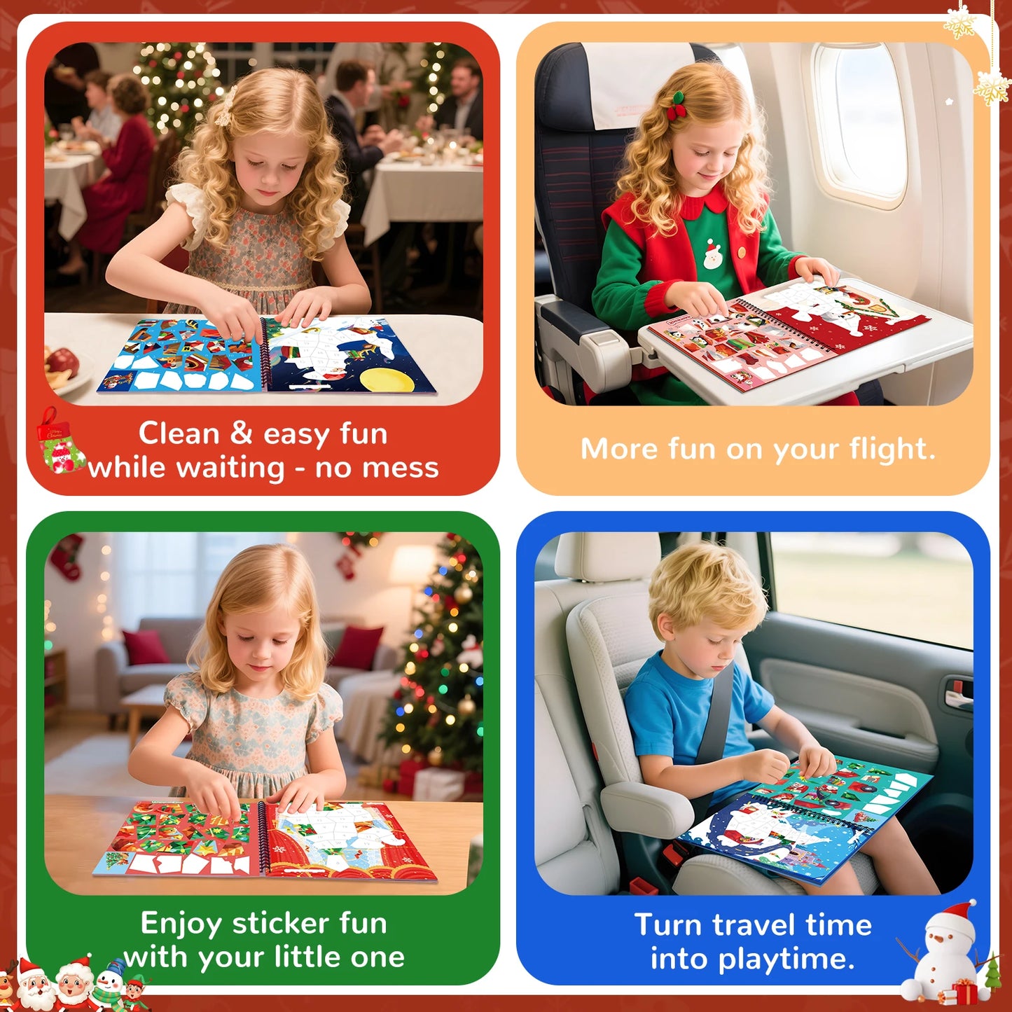 1PCS Stickers Paint Book For Grils Christmas Gift Christmas Tree Snowman Stickers By Number For Outgoing Travel Kids Stationery