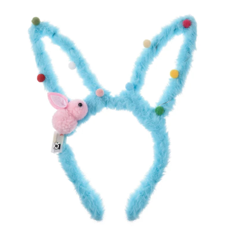 LED 14 Lamp Long Rabbit Ear Headband  Flashing Colorful String Lamp Luminous Hairband Birthday Party Christmas Easter Headband