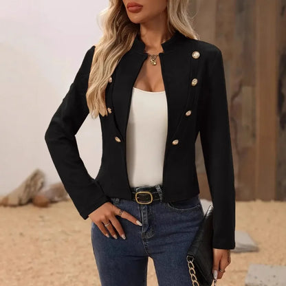 Women's Fashion Stand Neck Long Sleeve Jacket Short Coat Ladies Casual Solid Slim Double-breasted Blazer Elegant Lady Jackets
