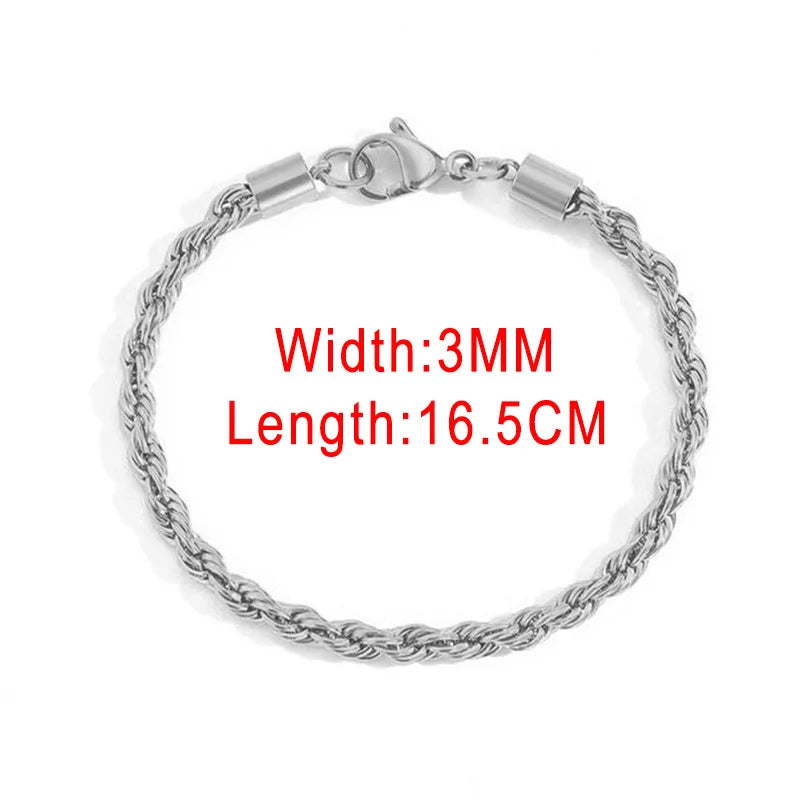Stainless Steel Rope Chain Bracelets on Hand 3/4MM Gold Color Chic Women's Bracelet Minimalist Fashion Hip Hop Jewelry Gift C048