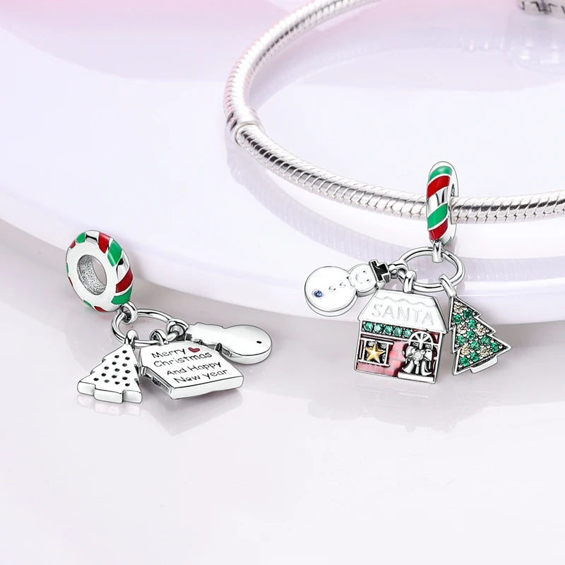 Halloween Christmas 925 Silver Charms Fit Original Bracelet For Women Jewelry Snow Christmas Tree Santa Claus