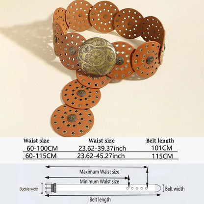 Women's Western Denim Belt High Quality Metal Hollow Ladies Trend Wide Waistband Vintage Personalized Round Belts DT148